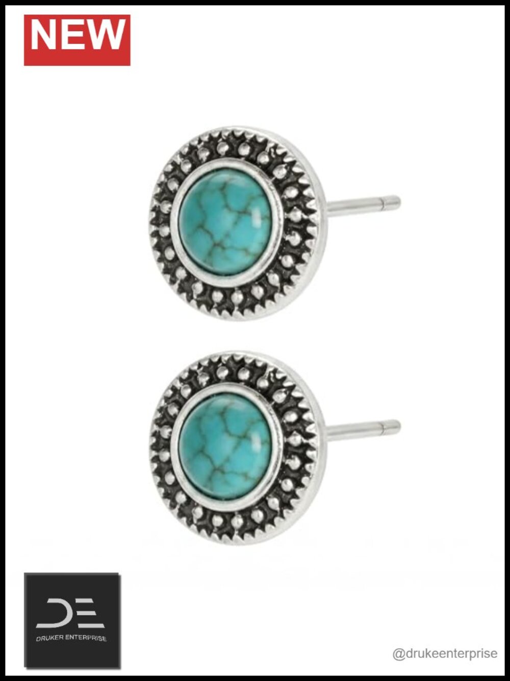 Natural Turquoise Stud Earrings 925 Sterling Silver Boho Western Jewelry for